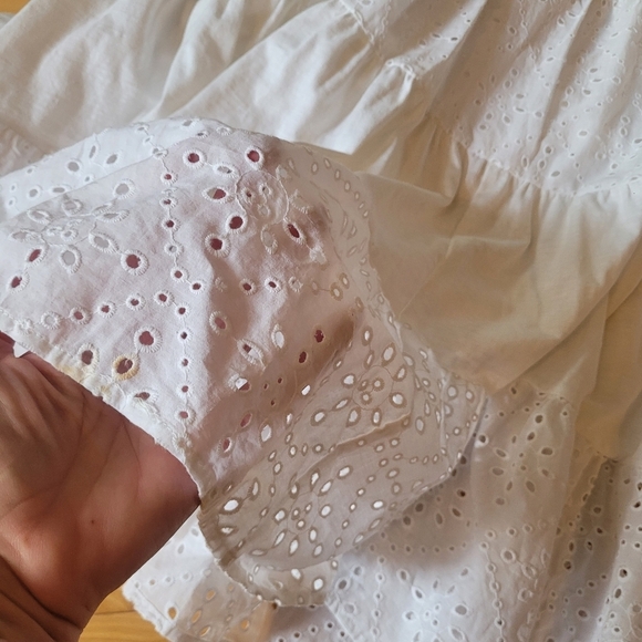 BODEN Broderie Mix Jersey Maxi Dress US 14 White Tiered Frill Sleeve V-Neck - Picture 9 of 14